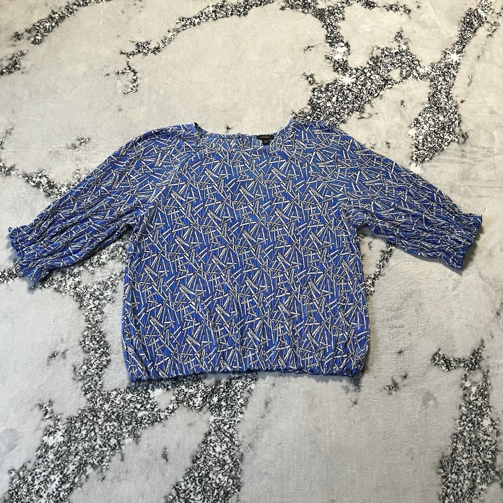 Halogen Blouse Womens Size XXL Blue‎ Geometric Print Pleated Textured